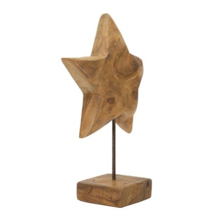 Étoile sur socle en bois marron 28x12x42 cm - Pièce unique
