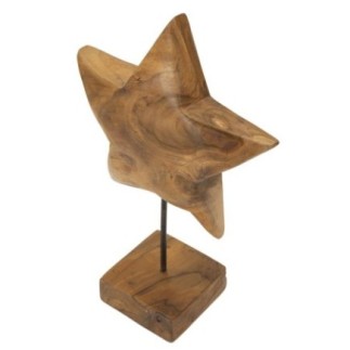 Estrela sobre pedestal de madeira castanha, 28 x 12 x 42 cm - Peça única