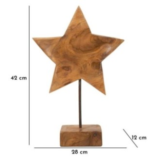Estrela sobre pedestal de madeira castanha, 28 x 12 x 42 cm - Peça única