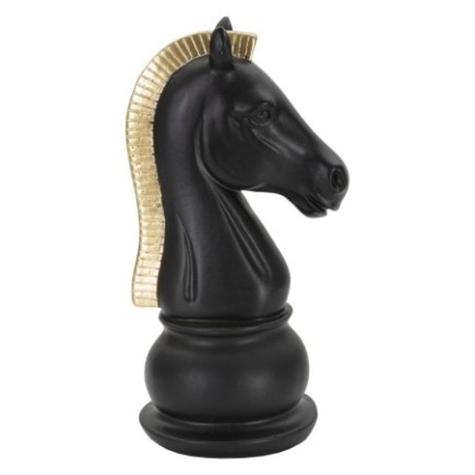 Estatueta de cavalo em poliresina preta, 10,5 x 8,5 x 19 cm