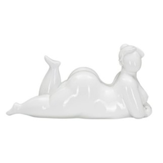 Estatueta de mulher em poliresina branca, 32 x 12,5 x 16 cm