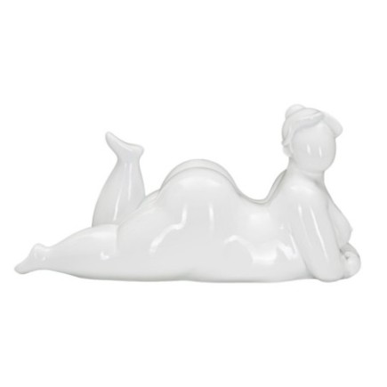 Estatueta de mulher em poliresina branca, 32 x 12,5 x 16 cm