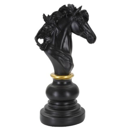 Peça de xadrez «Cavalo» em poliresina preta, 14 x 11 x 27 cm