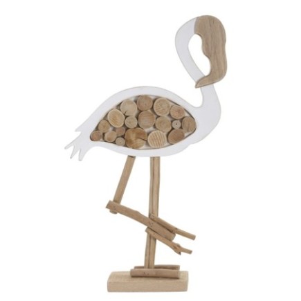 Figurine flamand rose en polyrésine blanc 31x9x56 cm