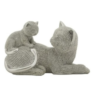 Figurine chat et son petit en polyrésine grise 19x9x13 cm