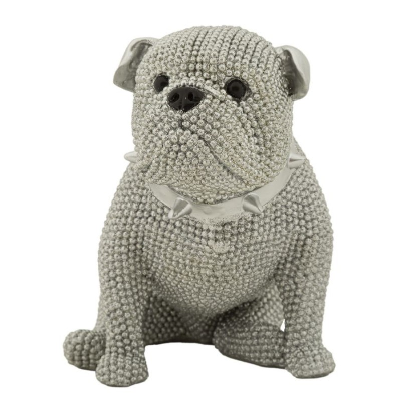 Estatueta de cão em poliresina prateada, 17 x 11 x 14 cm Estatueta de cão em poliresina prateada, 17 x 11 x 14 cm