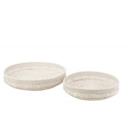 Set de 2 plats ronds en bois blanc 50x50x14 cm