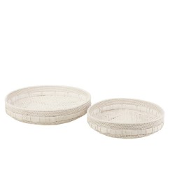 Set de 2 plats ronds en bois blanc 50x50x14 cm