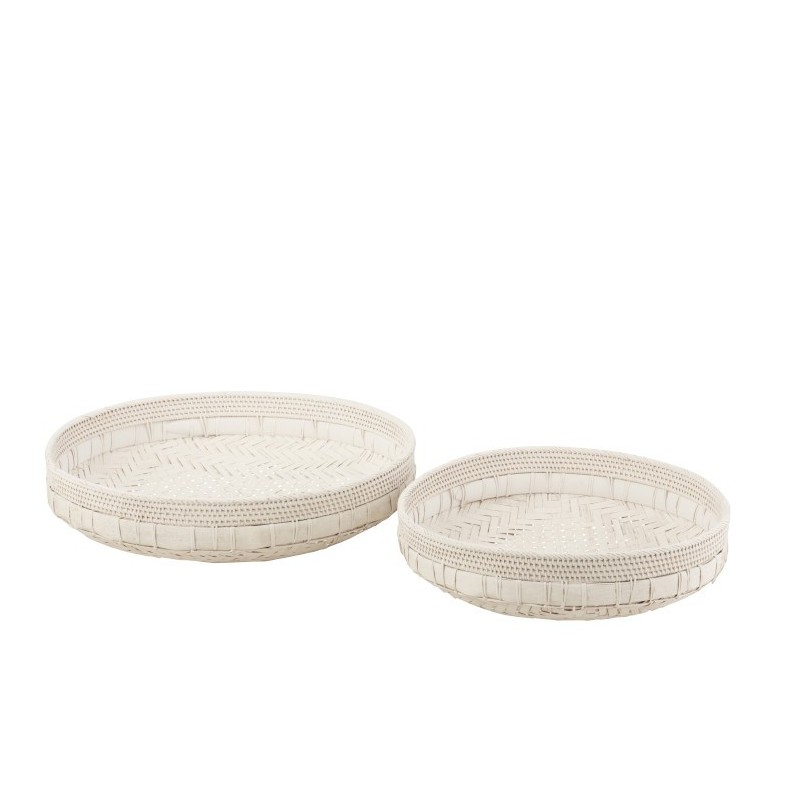 Set de 2 plats ronds en bois blanc 50x50x14 cm