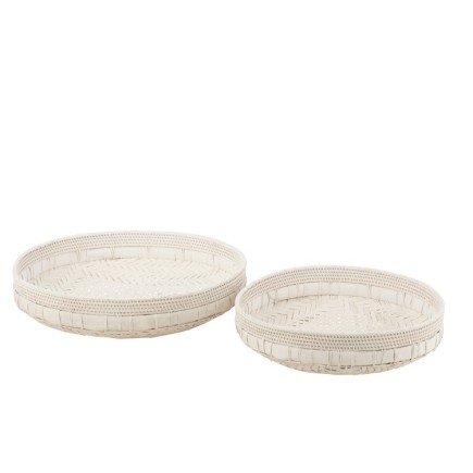 Set de 2 plats ronds en bois blanc 50x50x14 cm