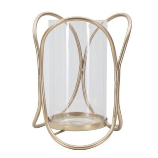 Porta-velas em metal dourado, 16 x 21,5 cm