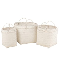 Set de 3 cestas cuadrado ratán blanco 48x46 cm