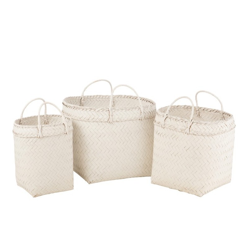 Set de 3 paniers avec anses en bois blanc 48x48x54 cm