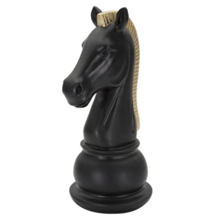Estatueta de cavalo em poliresina preta, 10,5 x 8,5 x 19 cm