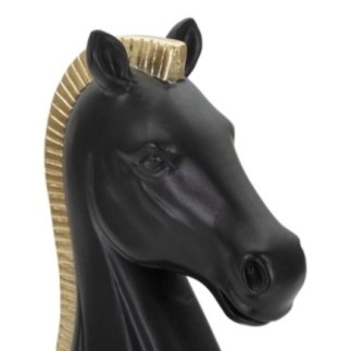 Estatueta de cavalo em poliresina preta, 10,5 x 8,5 x 19 cm