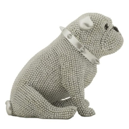 Statuette chien en polyrésine argent 17x11x14 cm