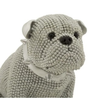 Estatueta de cão em poliresina prateada, 17 x 11 x 14 cm