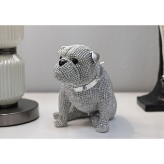 Estatueta de cão em poliresina prateada, 17 x 11 x 14 cm