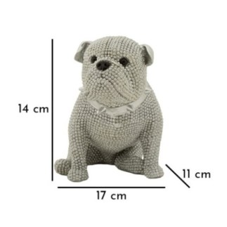 Estatueta de cão em poliresina prateada, 17 x 11 x 14 cm