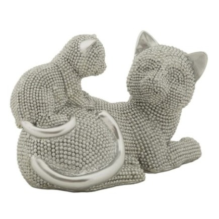 Figurine chat et son petit en polyrésine grise 19x9x13 cm