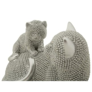 Estatueta de gata com o seu filhote em poliresina cinzenta, 19 x 9 x 13 cm