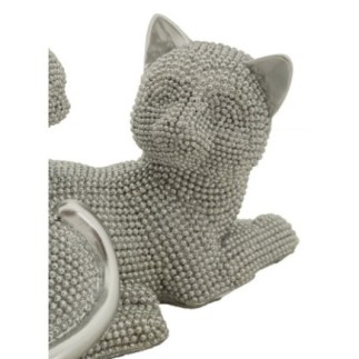 Estatueta de gata com o seu filhote em poliresina cinzenta, 19 x 9 x 13 cm