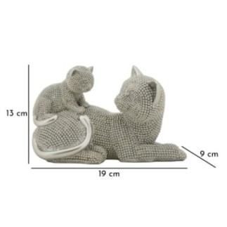 Estatueta de gata com o seu filhote em poliresina cinzenta, 19 x 9 x 13 cm