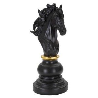 Pièce d'échec "Cavalier" en polyrésine noire 14x11x27 cm