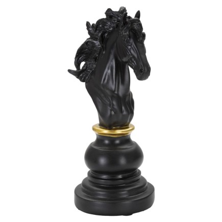 Pièce d'échec "Cavalier" en polyrésine noire 14x11x27 cm