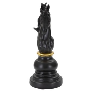 Pièce d'échec "Cavalier" en polyrésine noire 14x11x27 cm