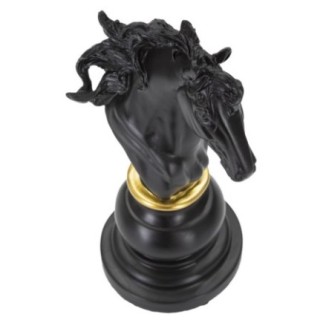 Pièce d'échec "Cavalier" en polyrésine noire 14x11x27 cm