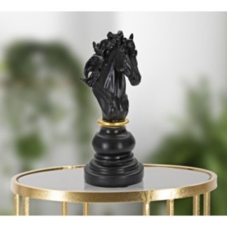 Pièce d'échec "Cavalier" en polyrésine noire 14x11x27 cm
