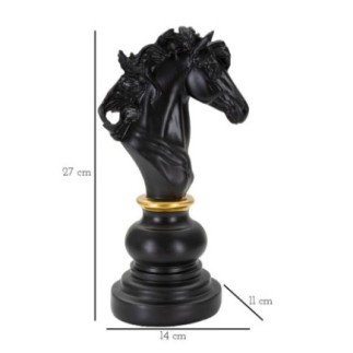 Pièce d'échec "Cavalier" en polyrésine noire 14x11x27 cm