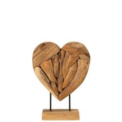 Coeur Sur Pied Morceaux Tek Naturel H 40 cm