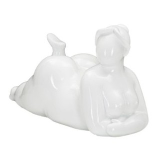 Estatueta de mulher em poliresina branca, 32 x 12,5 x 16 cm
