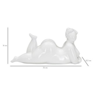 Estatueta de mulher em poliresina branca, 32 x 12,5 x 16 cm