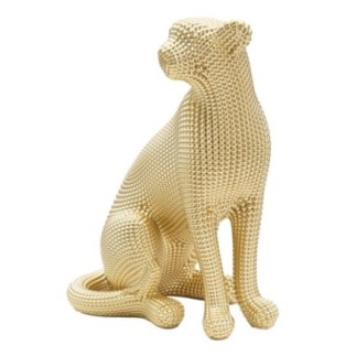 Estatueta de leopardo em poliresina dourada, 23 x 15,5 x 29 cm