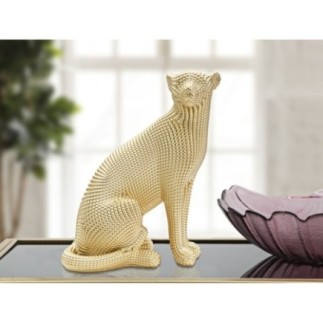 Estatueta de leopardo em poliresina dourada, 23 x 15,5 x 29 cm