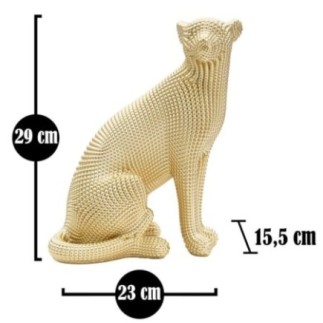 Estatueta de leopardo em poliresina dourada, 23 x 15,5 x 29 cm