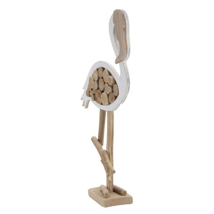 Estatueta de flamingo rosa em poliresina branca, 31 x 9 x 56 cm