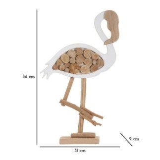 Estatueta de flamingo rosa em poliresina branca, 31 x 9 x 56 cm