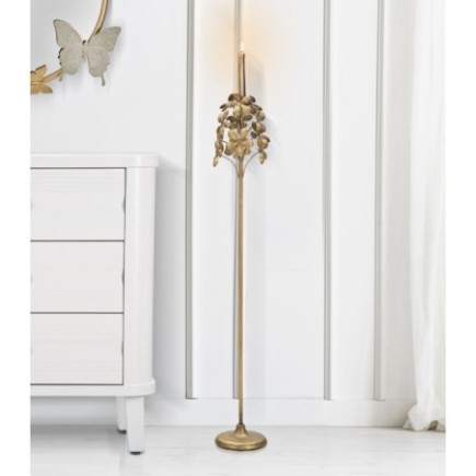 Castiçal alto em metal dourado, 17 x 93 cm