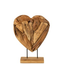 Coeur Sur Pied Morceaux Tek Naturel H 49,5 cm