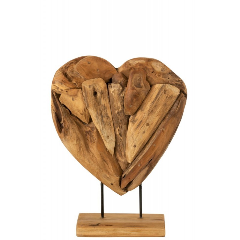 Coeur Sur Pied Morceaux Tek Naturel H 49,5 cm
