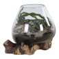 Vase sur socle bois en verre transparent 18x20 cm Vase sur socle bois en verre transparent 18x20 cm