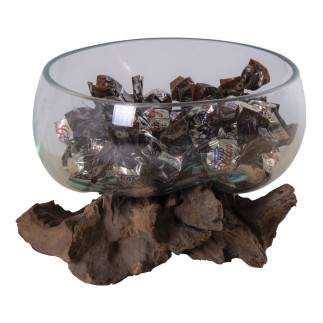 Vase sur branche bois en verre transparent 15x15x15 cm