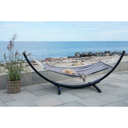 Hamaca con soporte de madera, de algodón gris, 320 x 120 x 120 cm