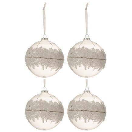 Boite de 4 boules de Noël en verre transparent 12x12x12 cm