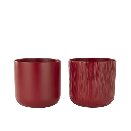 Set de 2 cache-pots en céramique Rouge 20.5x20.5x20cm