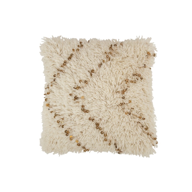 Almofada quadrada em algodão branco e dourado 47x47cm
